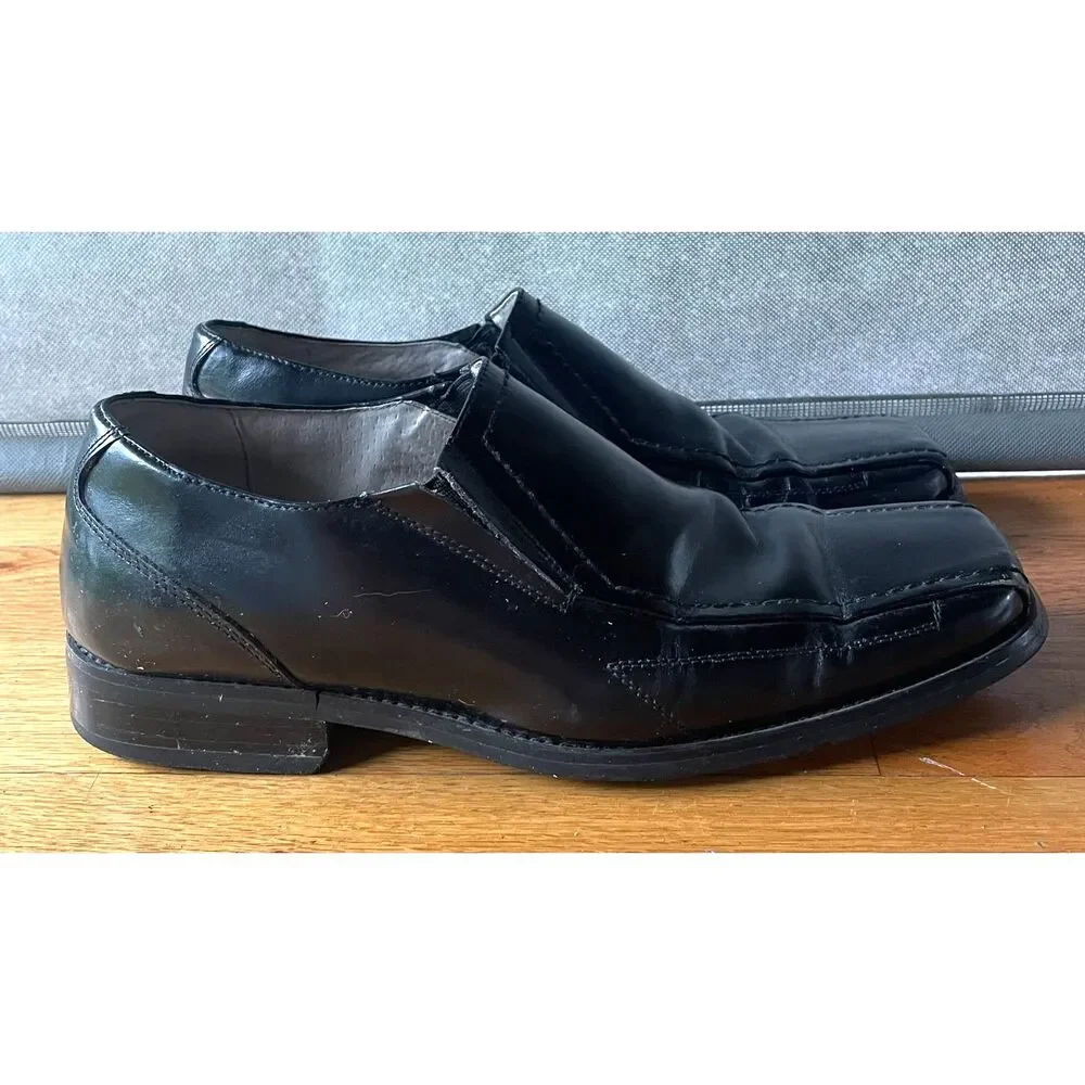 Stacy Adams Mens 8M Black Leather Square Toe Slip On Dress Shoes Loafers